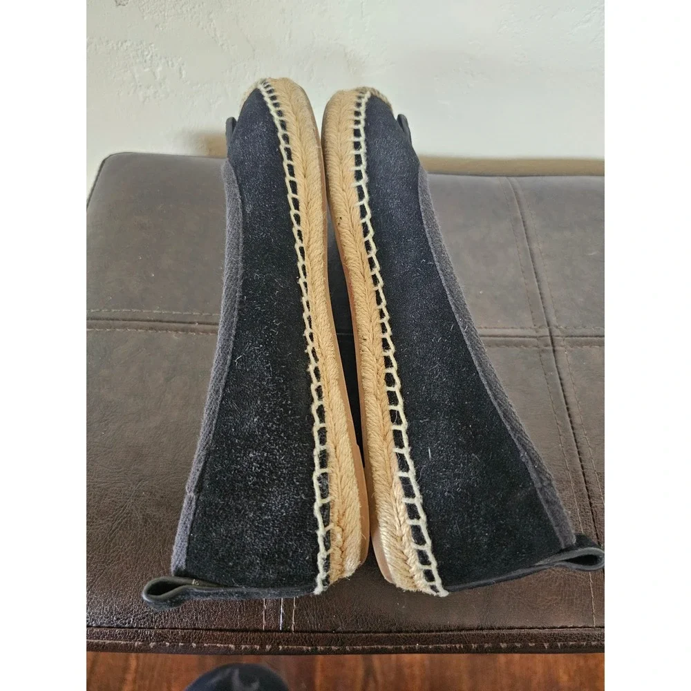 TORY‎ BURCH BLACK SUEDE BOHEMIAN CHIC FLAT CAP TOE ESPADRILLE FLATS SZ 7.5